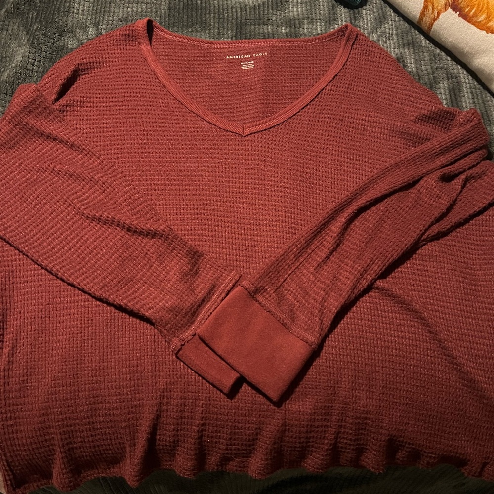 American Eagle Red V-Neck Sweater
